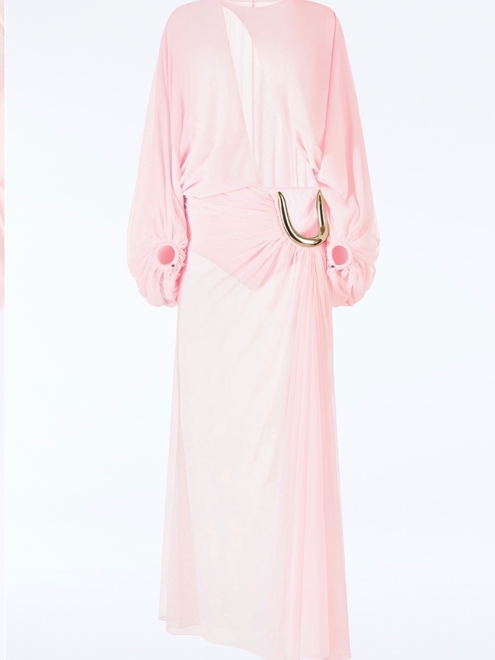 REVOLVE Blush Pink Draped Long Sleeve Gown with Gold Accent